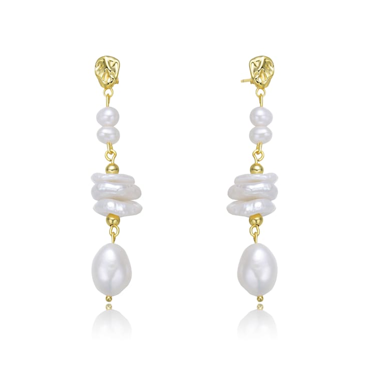 14K Yellow Gold Plating over Sterling Silver and Genuine Freshwater
Pearl Dangling and Drop Earrings