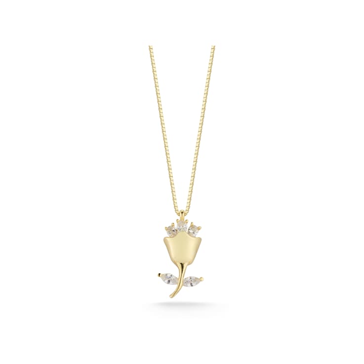 Sterling Statements 14K Yellow Gold Over Sterling Silver CZ Rose Necklace