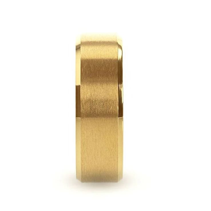 RADIATE Gold-Plated Titanium Flat Brushed Center Men's Wedding Ring With
Beveled Polished Edges 8mm