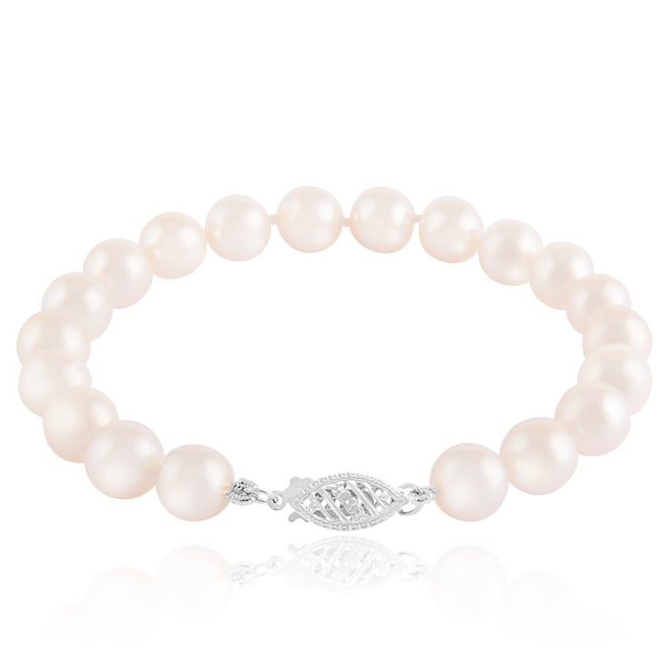 14k White gold 8-9mm Akoya Pearl bracelet