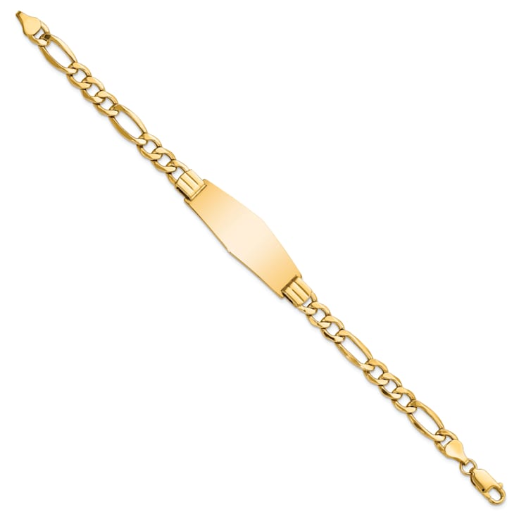 14k Yellow Gold Polished Semi-Solid Soft Diamond Shape Figaro Link ID Bracelet