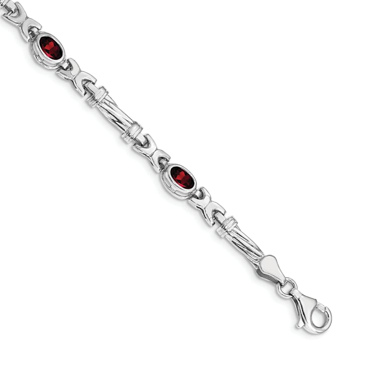 Rhodium Over 14k White Gold Garnet Bracelet