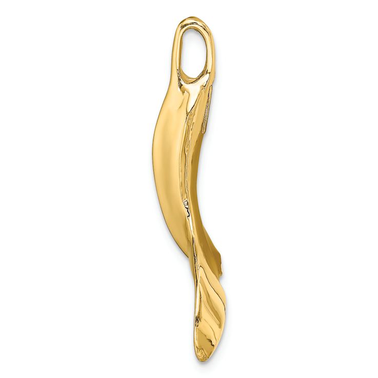 14k Yellow Gold 3D Polished Whale Tail Chain Slide Pendant