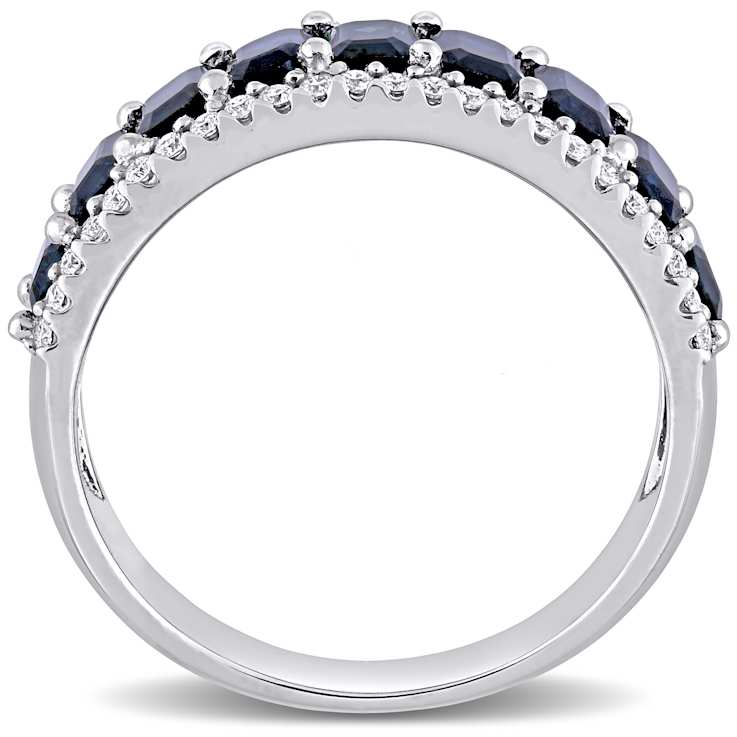 Blue Sapphire and Diamond 14K White Gold Ring 3.44ctw