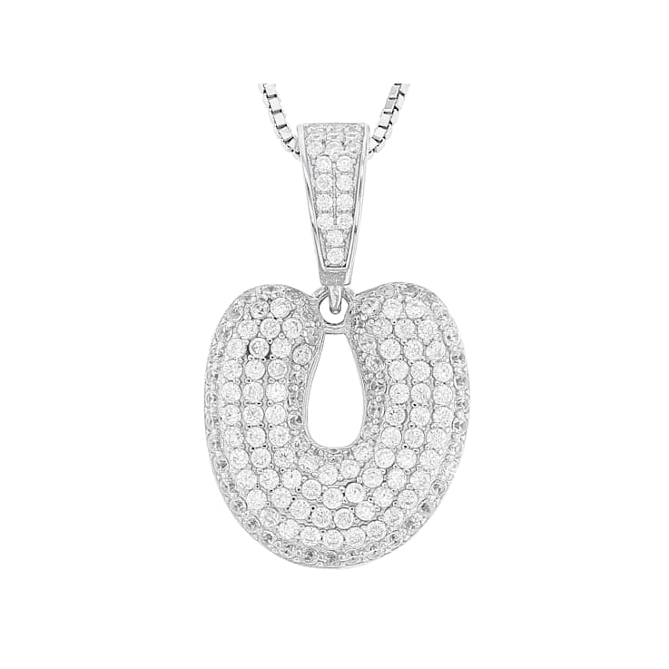 CZ Initial U Bubble Letter Pendant Necklace In Sterling Silver 1.8ctw