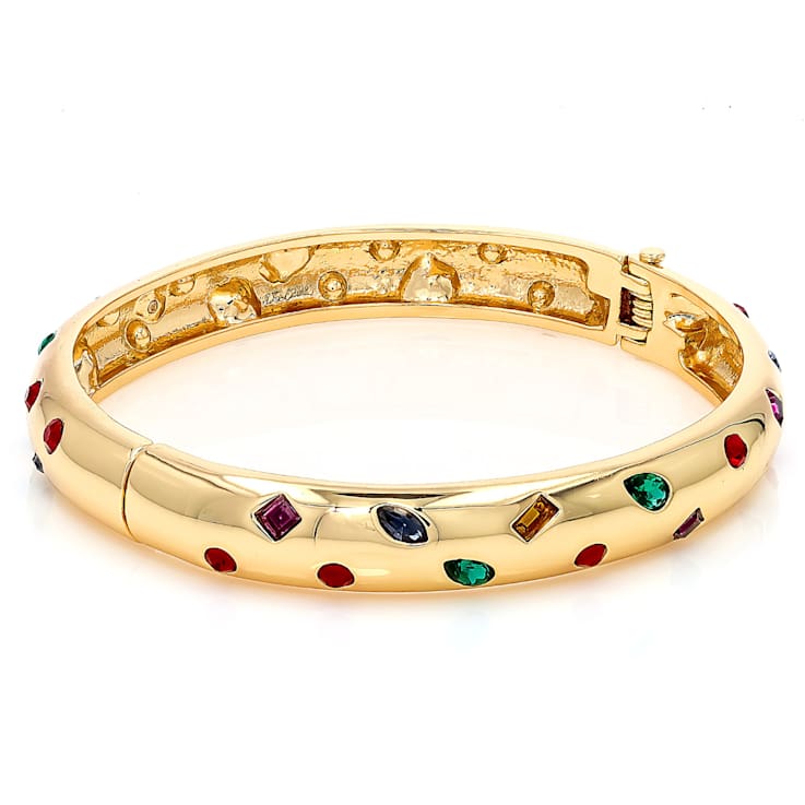 Multi-Color Crystal Bangle Bracelet In Gold Tone