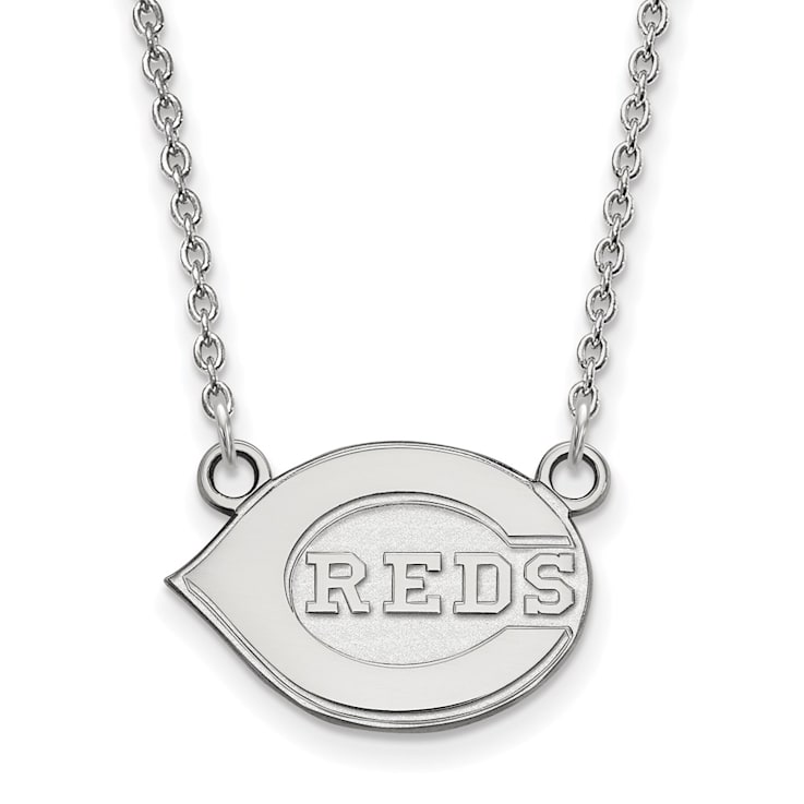 Rhodium Over Sterling Silver MLB LogoArt Cincinnati Reds Pendant Necklace