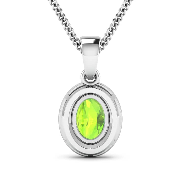 1.05ctw 14K White Gold Oval Peridot and White Diamond Pendant with 18
inch Cable Chain