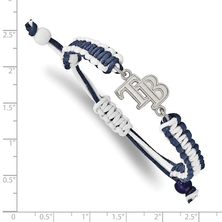 Stainless Steel MLB LogoArt Tampa Bay Rays Adjustable Cord Bracelet