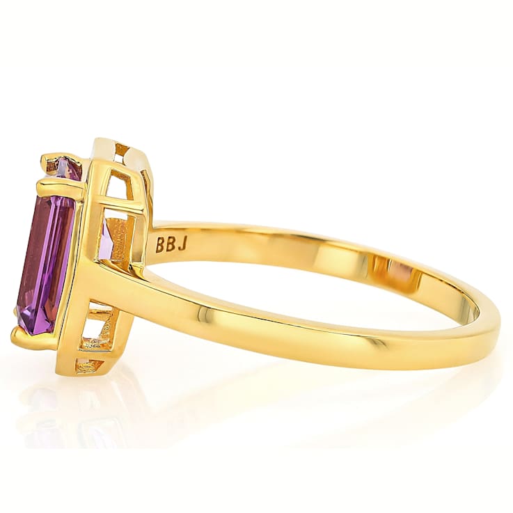Canela Amethyst Solitaire Ring In 18K Gold Over Sterling Silver
