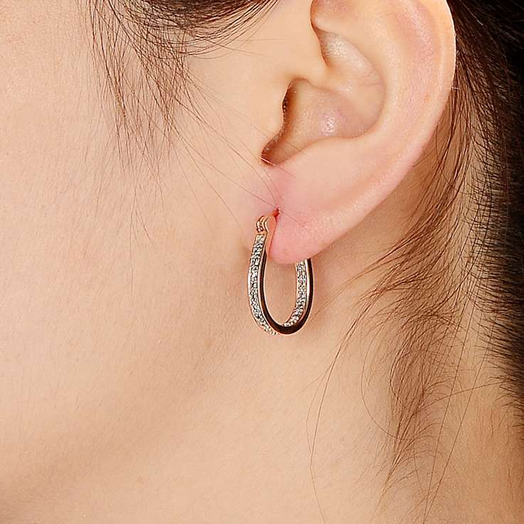 CZ U-Hoop Earrings In 18K Rose Gold Over Sterling Silver