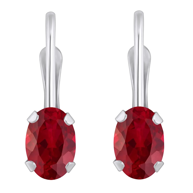 6x4mm Oval Lab Created Ruby Rhodium Over 10k White Gold Drop Earrings