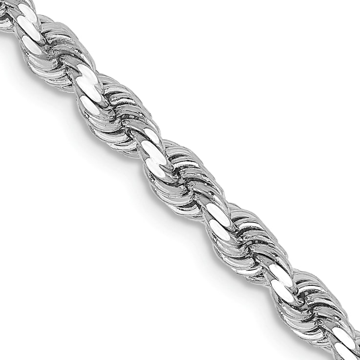 Rhodium Over 14k White Gold 3.25mm Solid Diamond-Cut Rope 26 Inch Chain