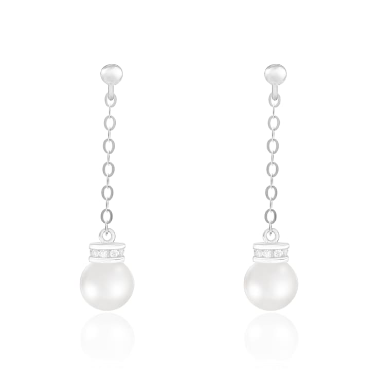 5.5-6 mm White Cultured Freshwater Pearl Rhodium Over Sterling Silver Earrings