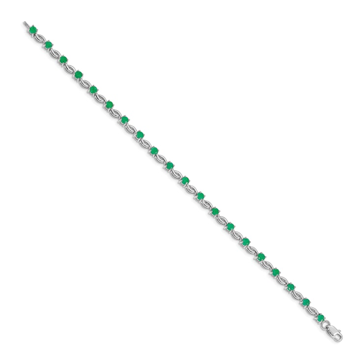 Rhodium Over 14k White Gold Emerald Gemstone Bracelet
