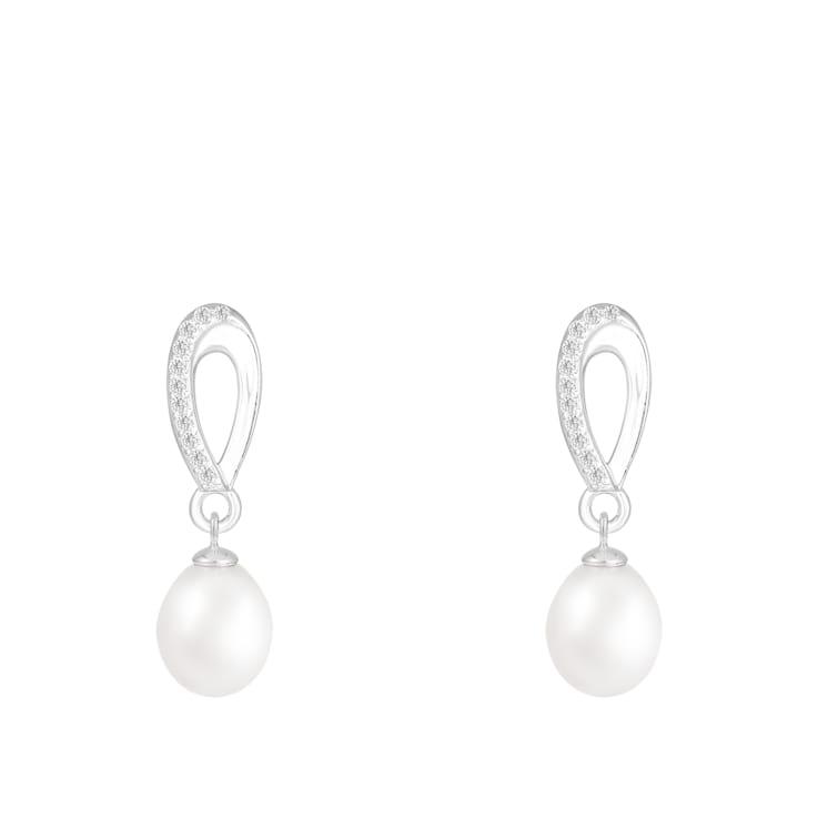 8-9mm White Cultured Freshwater Pearl and Cubic Zirconia Rhodium Over
Sterling Silver Earrings