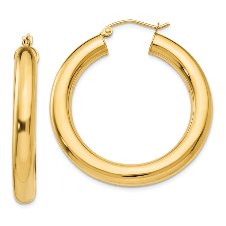 14k Yellow Gold 1 3/8" Polished Tube Hoop Earrings