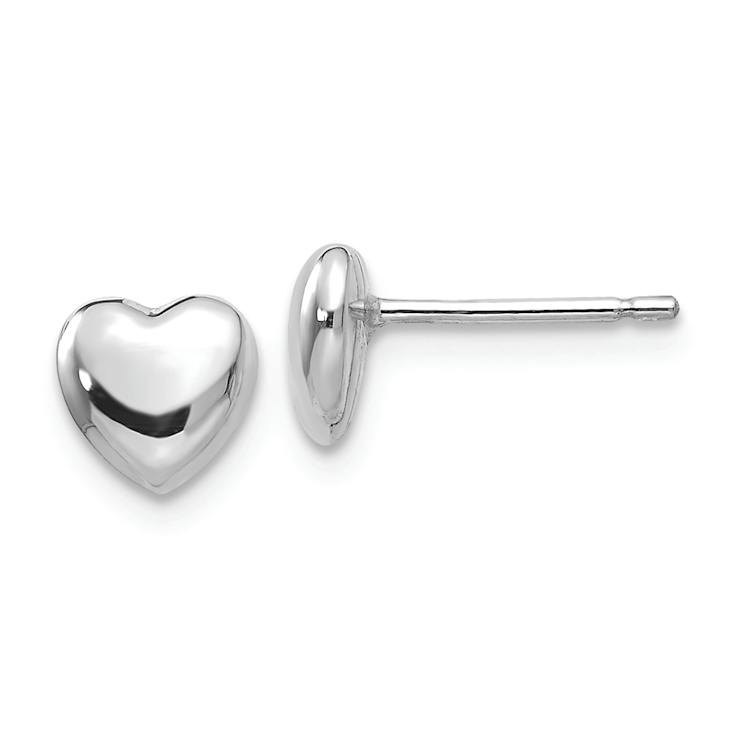 Rhodium Over 14k White Gold 6mm Heart Stud Earrings