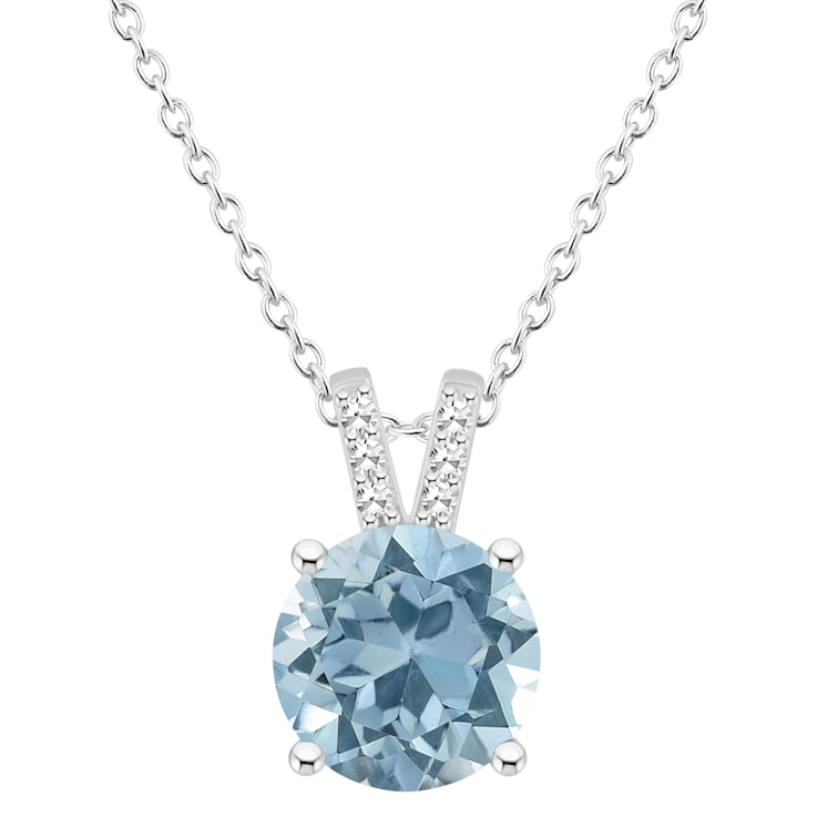 8mm Round Sky Blue Topaz With Diamond Accents Rhodium Over