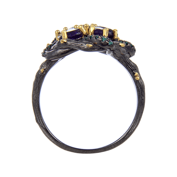 Amethyst and Green Nanocrystal Black Rhodium Over Sterling Silver Ring