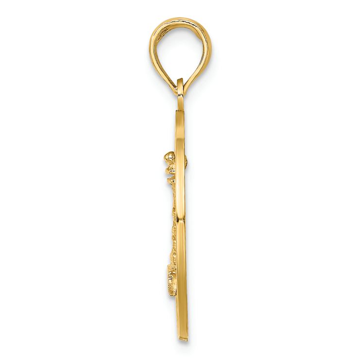 14k Yellow Gold Textured Saint Augustine with Lighthouse Circle Charm