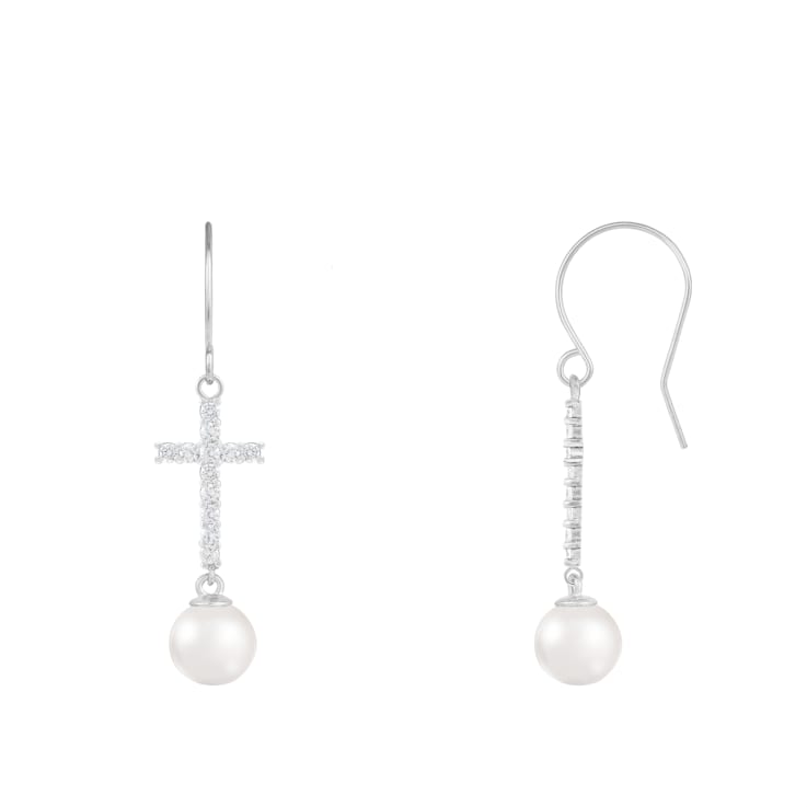 White Cultured Freshwater Pearl 14k White Gold Earrings 6-6.5mm