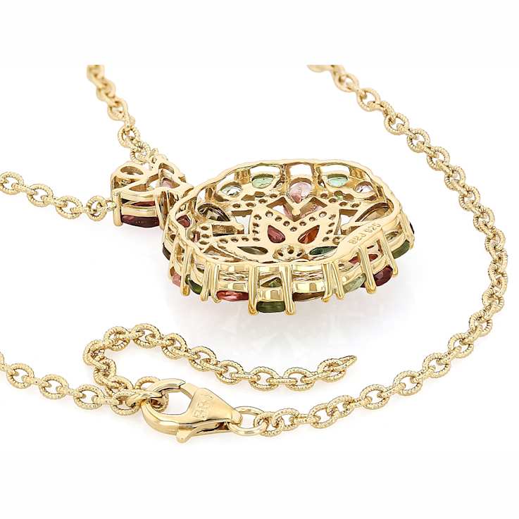 Multi-Color Tourmaline And White Zircon Station Necklace In 18K Gold
Over Sterling Silver 6.86ctw