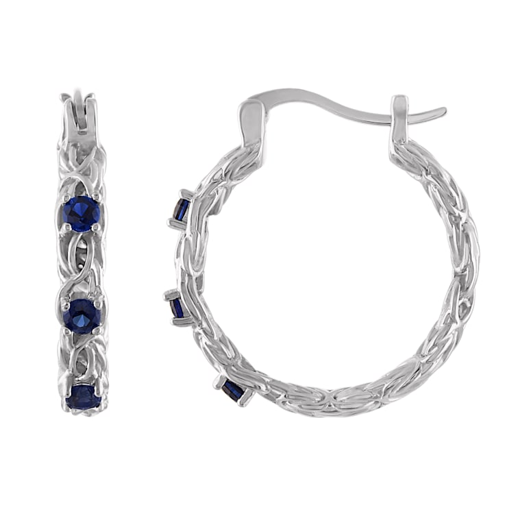 Sterling Silver Lab Created Sapphire Byzantine Hoop Earrings .4ctw