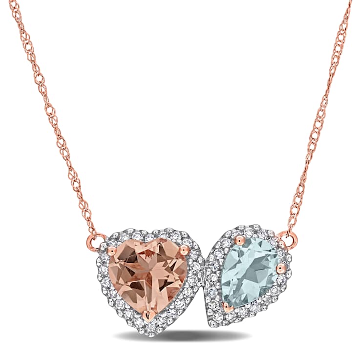 Morganita, Aquamarine & Diamond 14K Rose Gold Pendant With Chain 1.95ctw