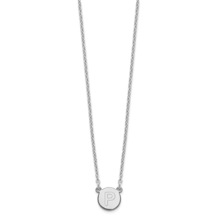 Rhodium Over Sterling Silver Tiny Circle Block Letter P Initial