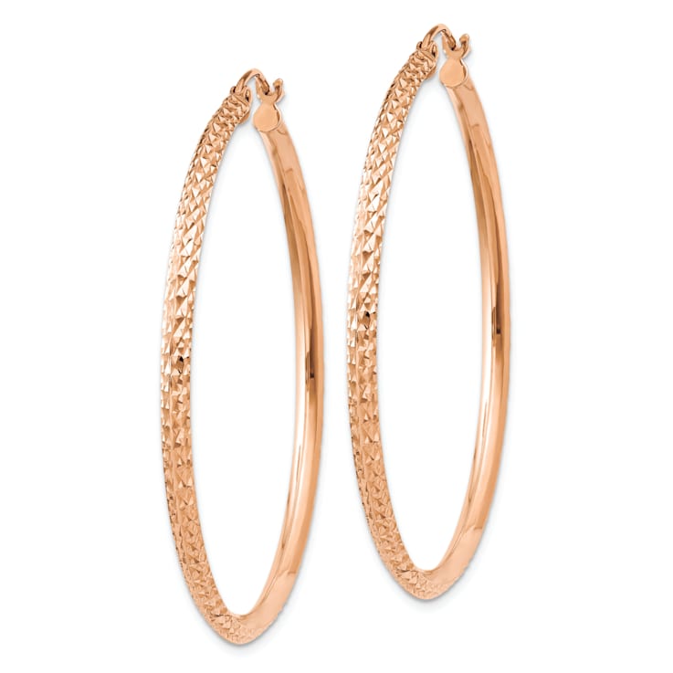 14k Rose Gold 1 3/4" Knife Edge Diamond-Cut Hoop Earrings