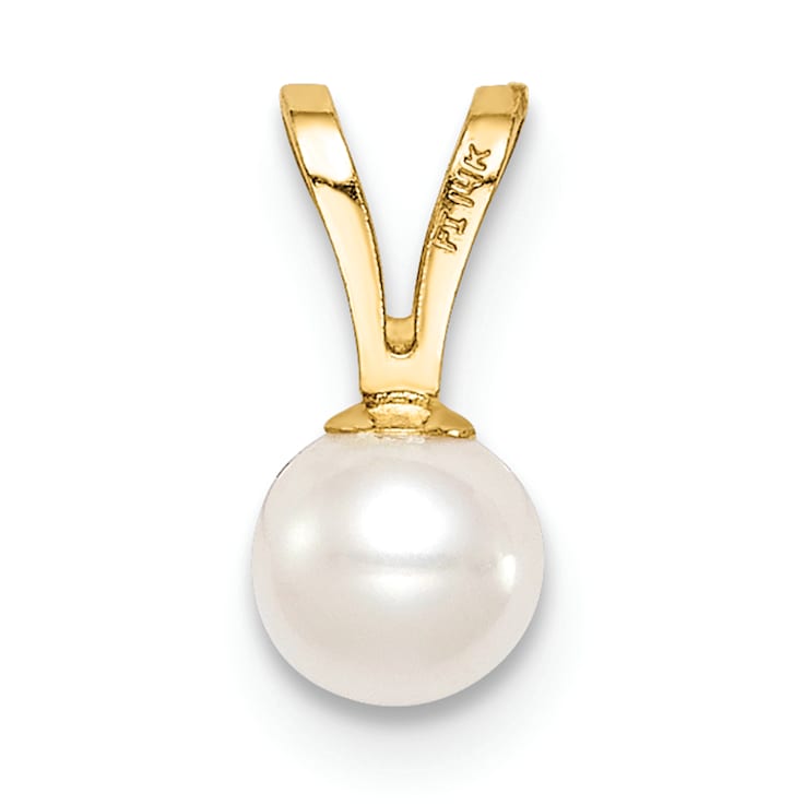 14k Yellow Gold 4-5mm White Near Round Freshwater Cultured Pearl Pendant