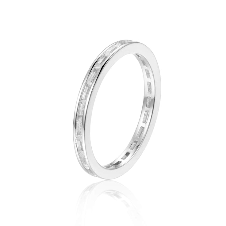 Baguette White Topaz Sterling Silver Eternity Band Ring, 0.40ctw