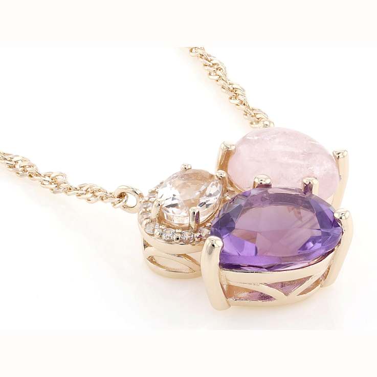 Amethyst, Peach Morganite And White Zircon Pendant Necklace In 18K Rose
Gold Over Sterling Silver 5.57ctw