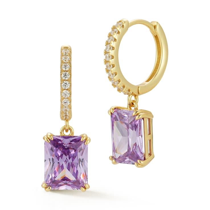 Rachel Zoe Purple CZ Radiant Cut Charm Huggie Earrings in 14K Gold Over
Sterling Silver