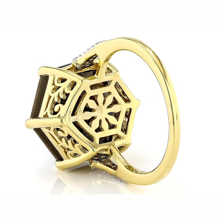 Golden Sheen Sapphire Hexagon Ring In 18K Gold Over Sterling Silver 14.23ctw