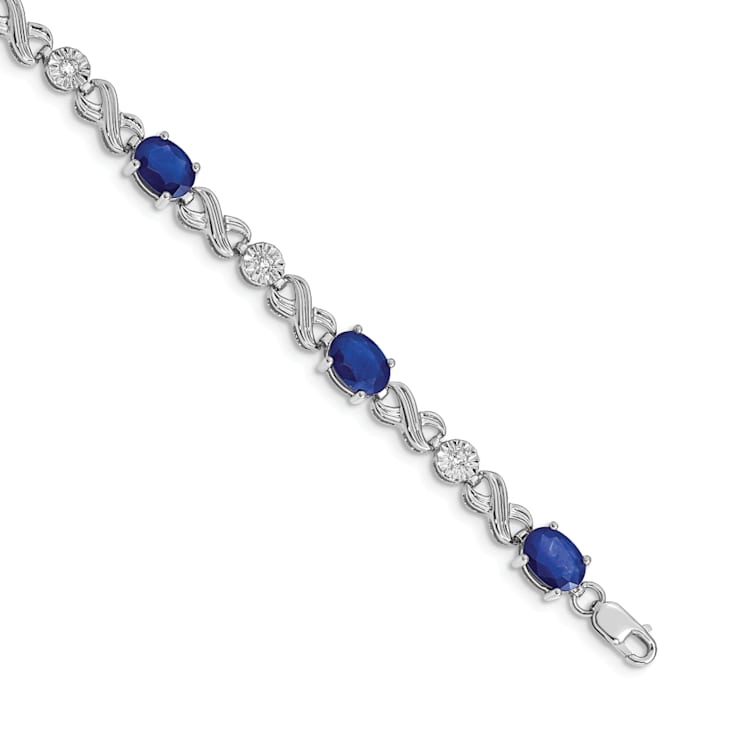 Rhodium Over 14k White Gold Diamond and Sapphire Infinity Bracelet