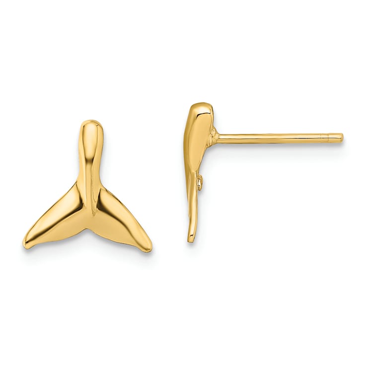 14k Yellow Gold Mini Whale Tail Stud Earrings