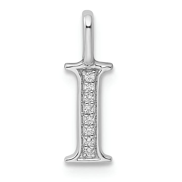 14K White Gold Diamond Letter I Initial Pendant