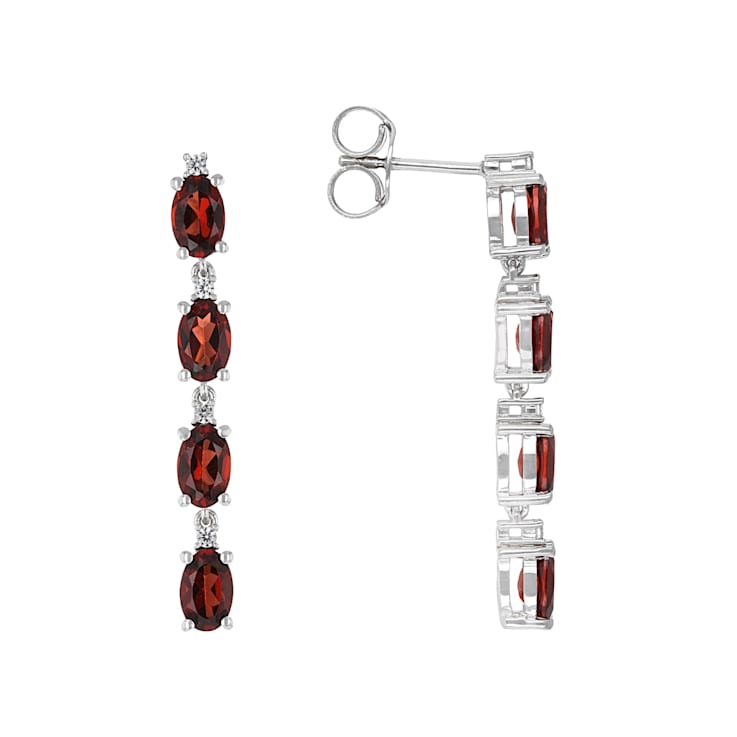 Red Garnet And White Zircon Earrings In Sterling Silver