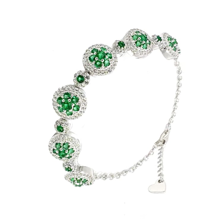 Green Lab Created Emerald and Lab Created White Sapphire Halo Rhodium
Over Sterling Silver Bracelet
