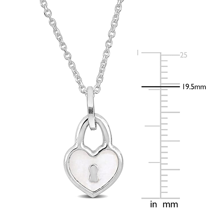 Children's White Enamel Heart Lock Charm Necklace in Sterling Silver