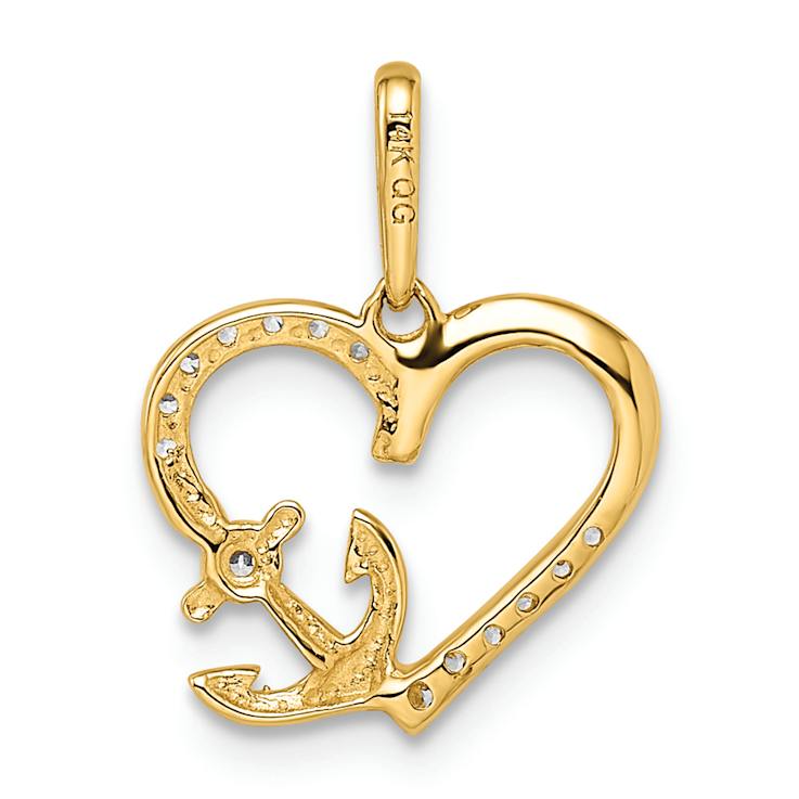14k Yellow Gold Cubic Zirconia Heart with Anchor Pendant