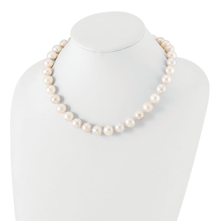 Rhodium Over Sterling Silver 12-13mm White Freshwater Cultured Pearl Necklace