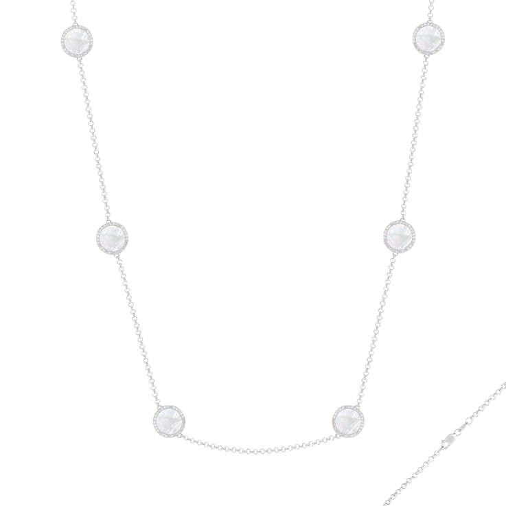 Mother of Pearl and Cubic Zirconia Rhodium Over Sterling Silver Necklace