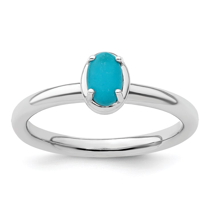 Rhodium Over Sterling Silver Stackable Expressions Turquoise Polished Ring