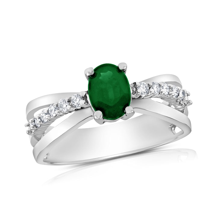0.85ctw Emerald and Diamond Ring in 14k White Gold
