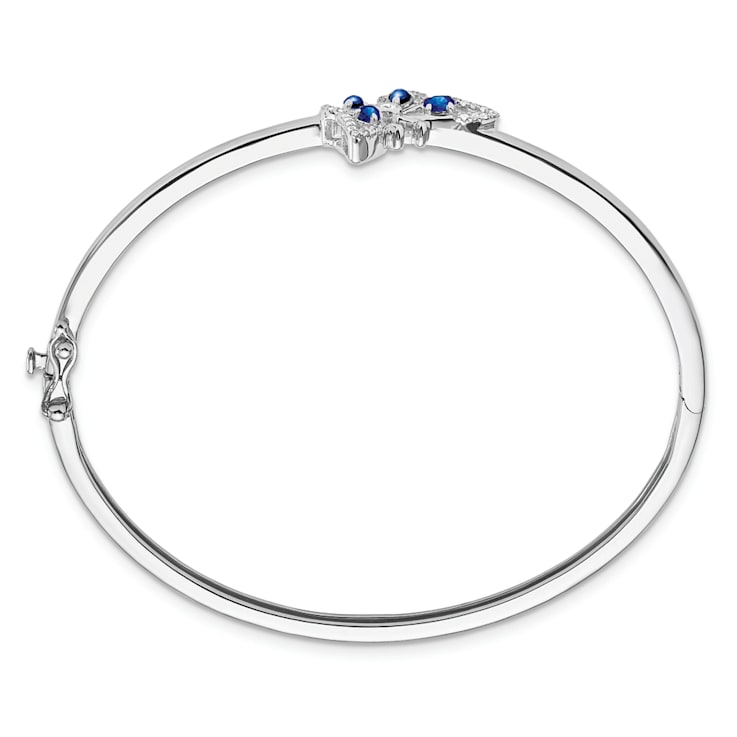 Rhodium Over 14k White Gold Sapphire and Diamond Butterfly Bangle