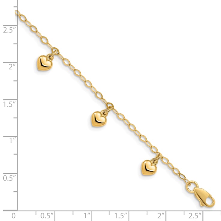 14K Yellow Gold Child's Puffed Heart Charm Bracelet