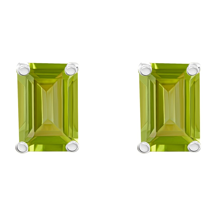 6x4mm Emerald Cut Peridot 14k White Gold Stud Earrings